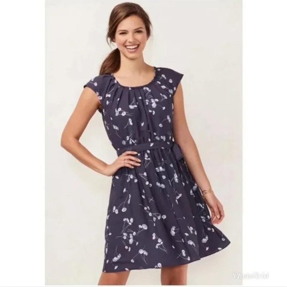Lauren Conrad Floral Mini Dress Size L Blue Cap Sleeves Boho Feminine Holidays